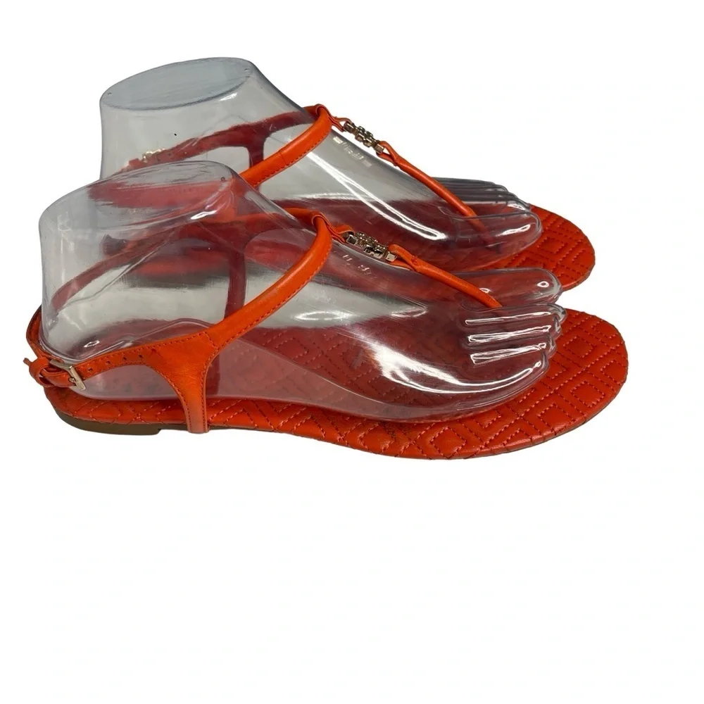 Tory Burch quilted poppy pumpkin Orange  thong sandals women size 8/leather